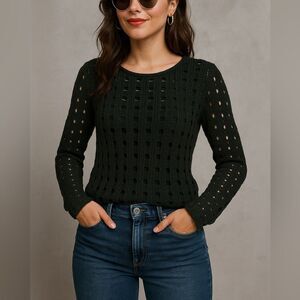 Tibi  Black Crochet Knit Sweater